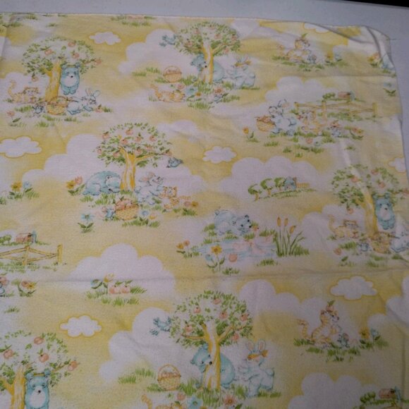 Vintage Dundee Receiving Blanket Yellow White Clouds Blue Teddy Bear Bunny Cat - Picture 9 of 16